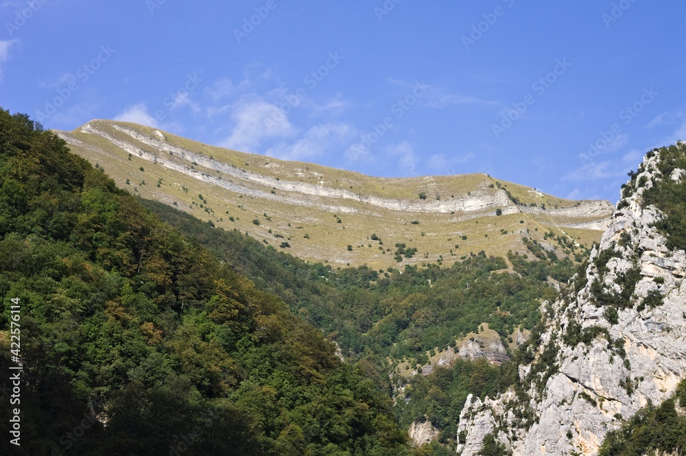 Geological layers on the top of Sibilla Mountain in the Marche region (Marche, Italy, Europe)