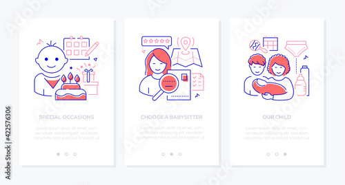 Babysitting services - modern line design style web banners