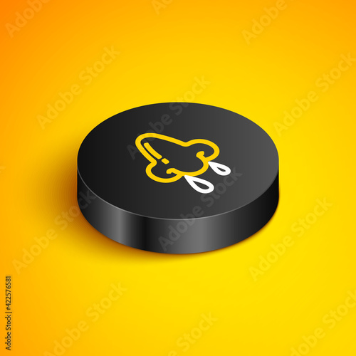 Isometric line Runny nose icon isolated on yellow background. Rhinitis symptoms, treatment. Nose and sneezing. Nasal diseases. Black circle button. Vector