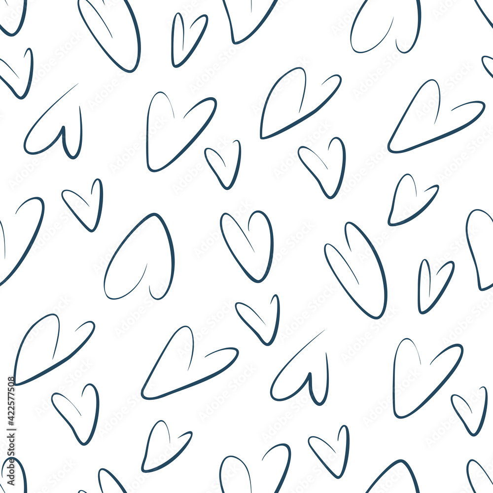 Seamless pattern with hearts in doodle style