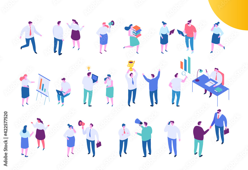 Isomeric cartoon office people vector set. Office life. Business people, Teamwork. Isomeric cartoon office people vector set. Office life. Business people, Teamwork.