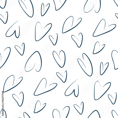 Seamless pattern with hearts in doodle style