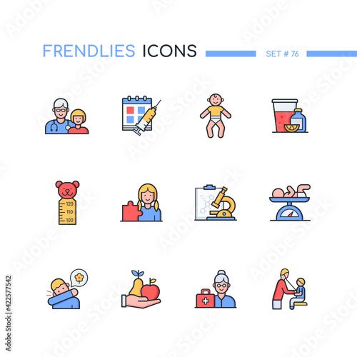 Pediatrics - modern line design style icons set