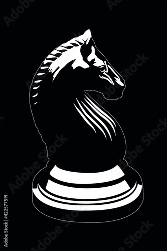 chess knight white on black background