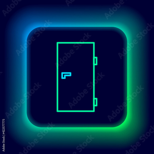 Glowing neon line Closed door icon isolated on black background. Colorful outline concept. Vector