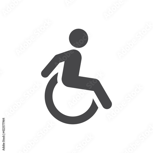 Disabled person black vector icon. Man in wheelchair sign.