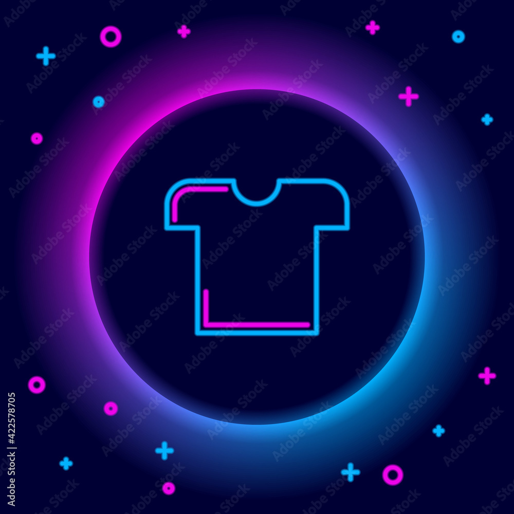 Glowing neon line T-shirt icon isolated on black background. Colorful outline concept. Vector Glowing neon line T-shirt icon isolated on black background. Colorful outline concept. Vector