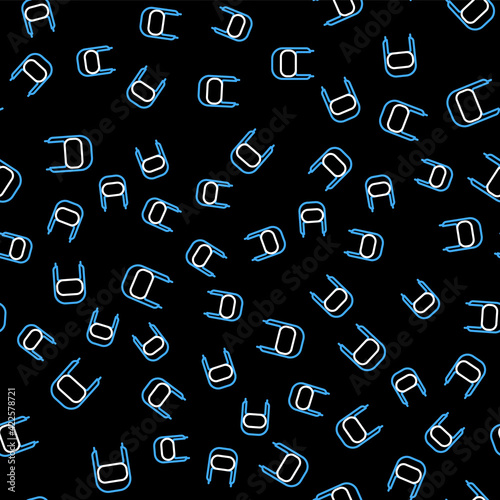 Line Winter hat with ear flaps icon isolated seamless pattern on black background. Vector