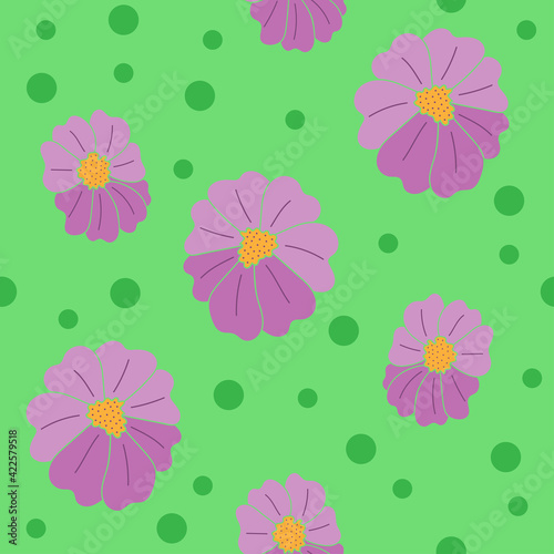seamless floral pattern on a green background. cute violets, small flowers for print, for textiles or paper. Seamless Floral Pattern in vector