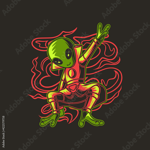 t shirt design alien in horse stance break dance illustration