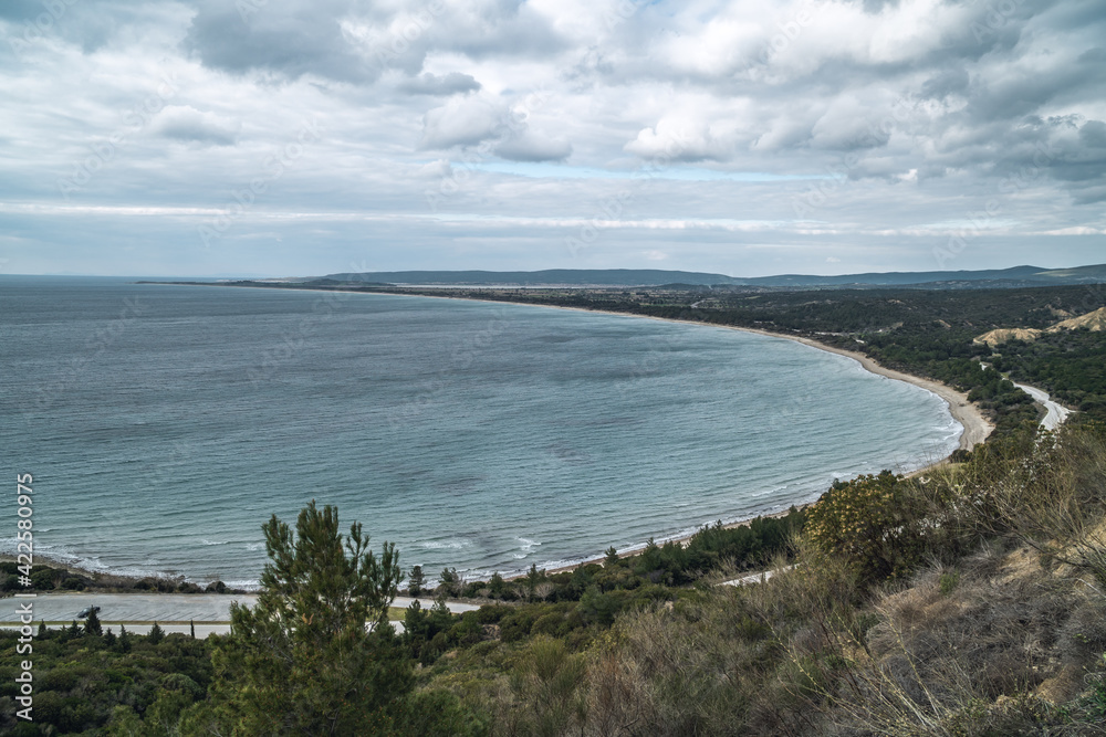 Moody panoramic view of Anzac Cove at the famous World War One site on the Gallipoli peninsula (Gelibolu) at the Dardanelles, Turkey Moody panoramic view of Anzac Cove at the famous World War One site on the Gallipoli peninsula (Gelibolu) at the Dardanelles, Turkey