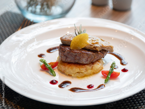 Western Menu - Tournedos Rossini. french steak dish with foie gras