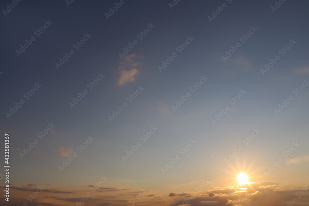 Picturesque view of beautiful blue sky with clouds at sunset