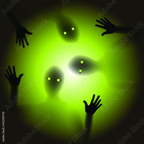 Vector illustration of the alien peeping through the window the alien invasion