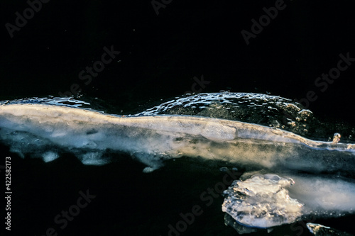 Long narrow ice floe in dark water