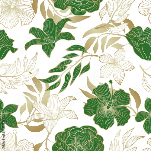 Floral seamless pattern with leaves. tropical background