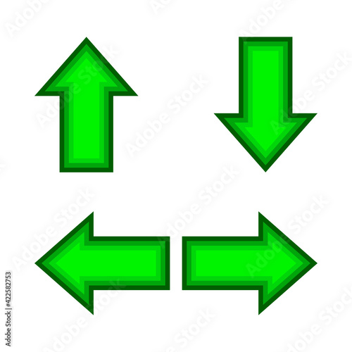 green arrow and diagonal arrow sign for map, arrow button for graphic game, arrow for direction