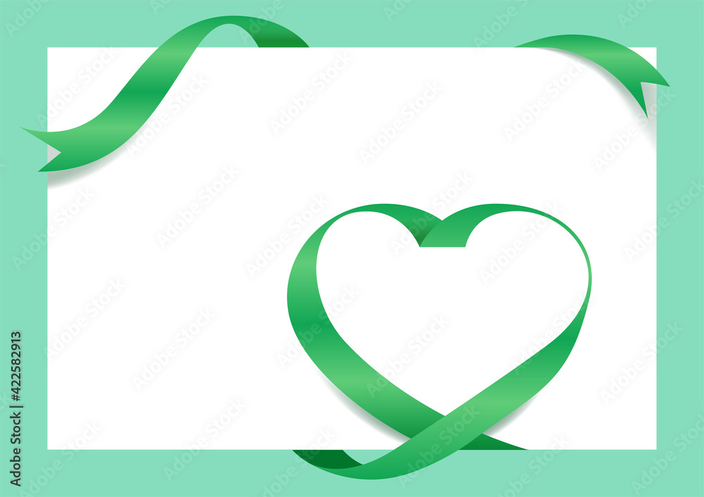 Green Ribbon Heart Shape MockUp for A4 size Banner Valentine's Day