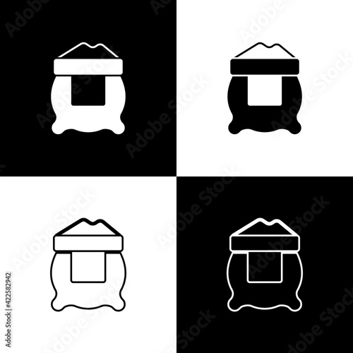 Set Bag of flour icon isolated on black and white background. Vector