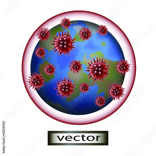 Vector illustration of virus on the planet coronavirus pandemic of various diseases infected the atmosphere
