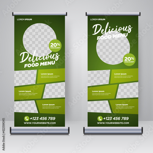 Food and Restaurant roll up banner design template