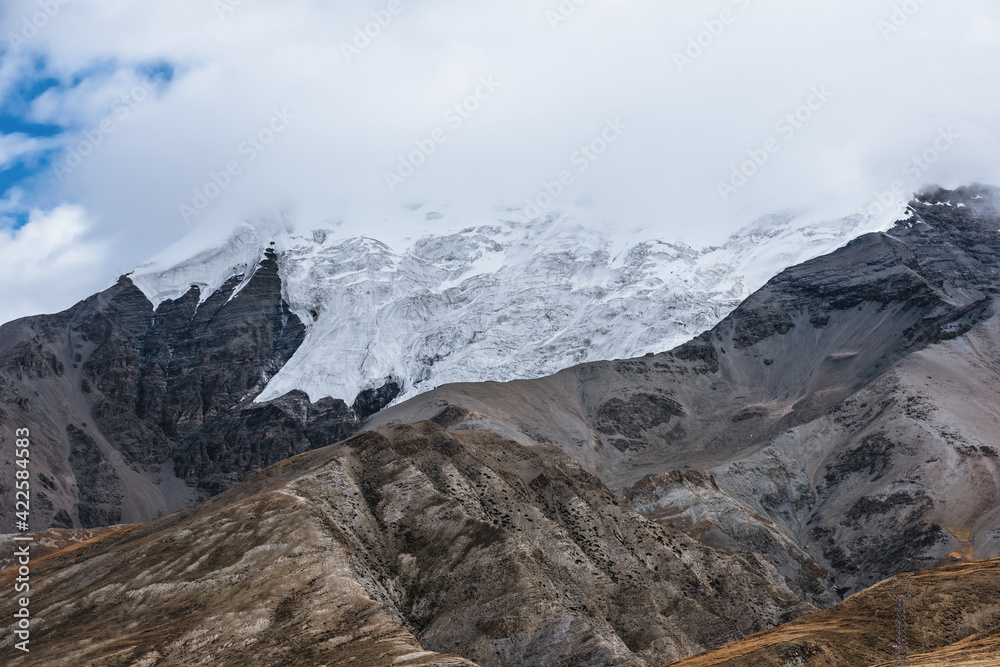 Ice caps on mountain tops in the Himalayas
