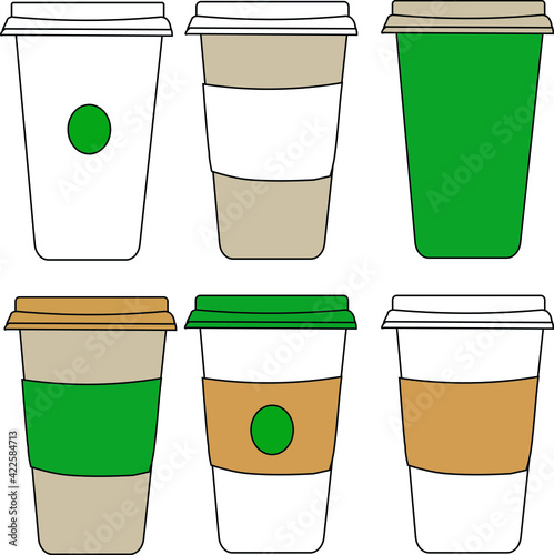 Six cups with lids in different colors.