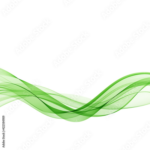 Green horizontal transparent wave on white background.