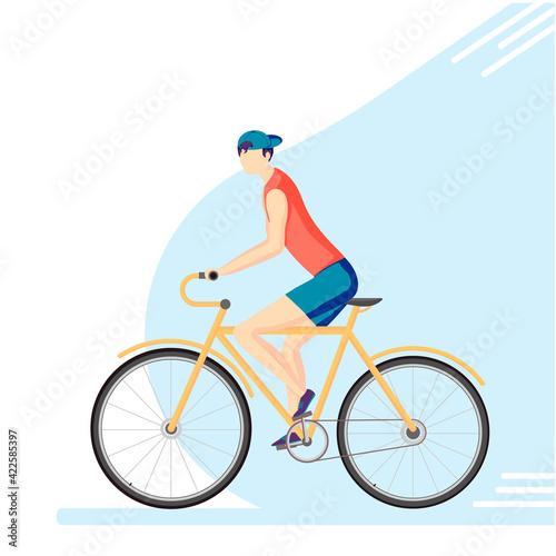 The cyclist is a man. Active, sporty and healthy lifestyle, ecological transport. Vector illustration in a flat style.