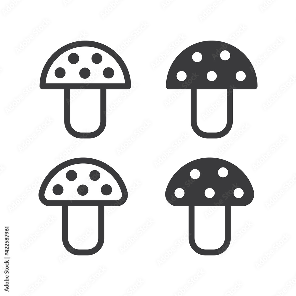 Mushrooms with dotted hats, icon, vector. Mushrooms with dotted hats, icon, vector.