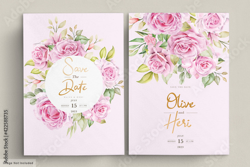 watercolor roses wedding invitation card set