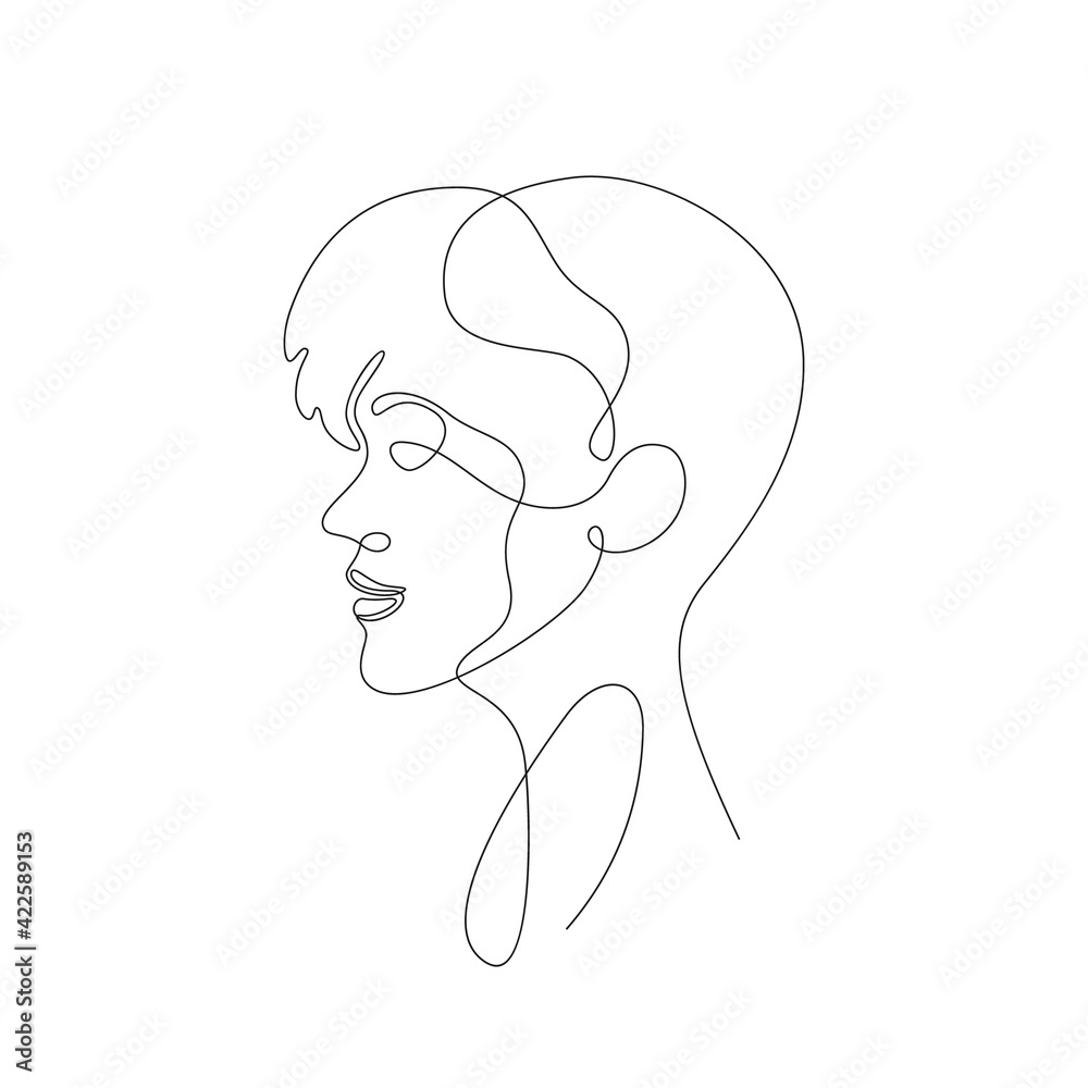 Short haired girl one line drawing