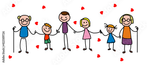 Happy family together stickfigure illustration