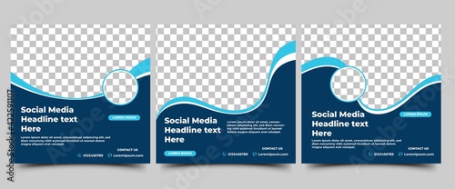 Set of Modern social media post template. Abstract blue wave shape frame with place for the photo. Usable for social media, website, flyers, and banners.