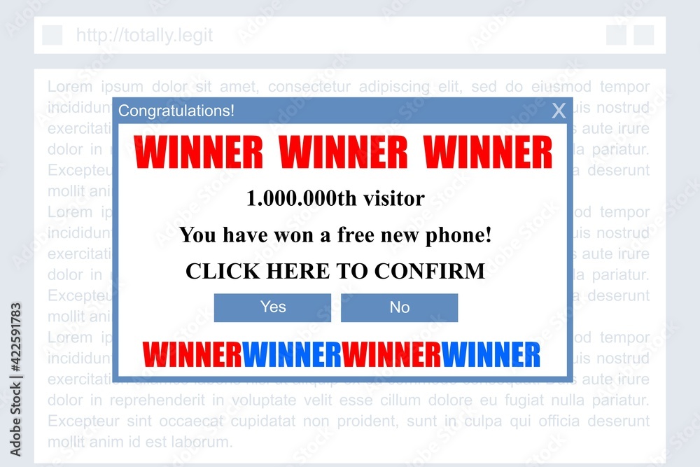 Winner pop up window - malicious ad