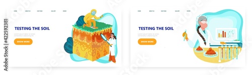 Soil quality testing landing page design, website banner vector template set.