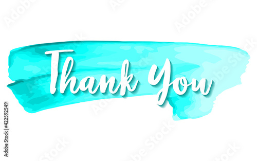 Thank You hand drawn lettering. Calligraphic text on watercolor background.