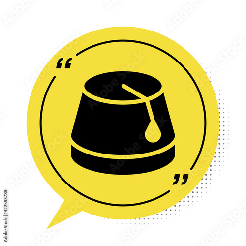 Black Turkish hat icon isolated on white background. Yellow speech bubble symbol. Vector