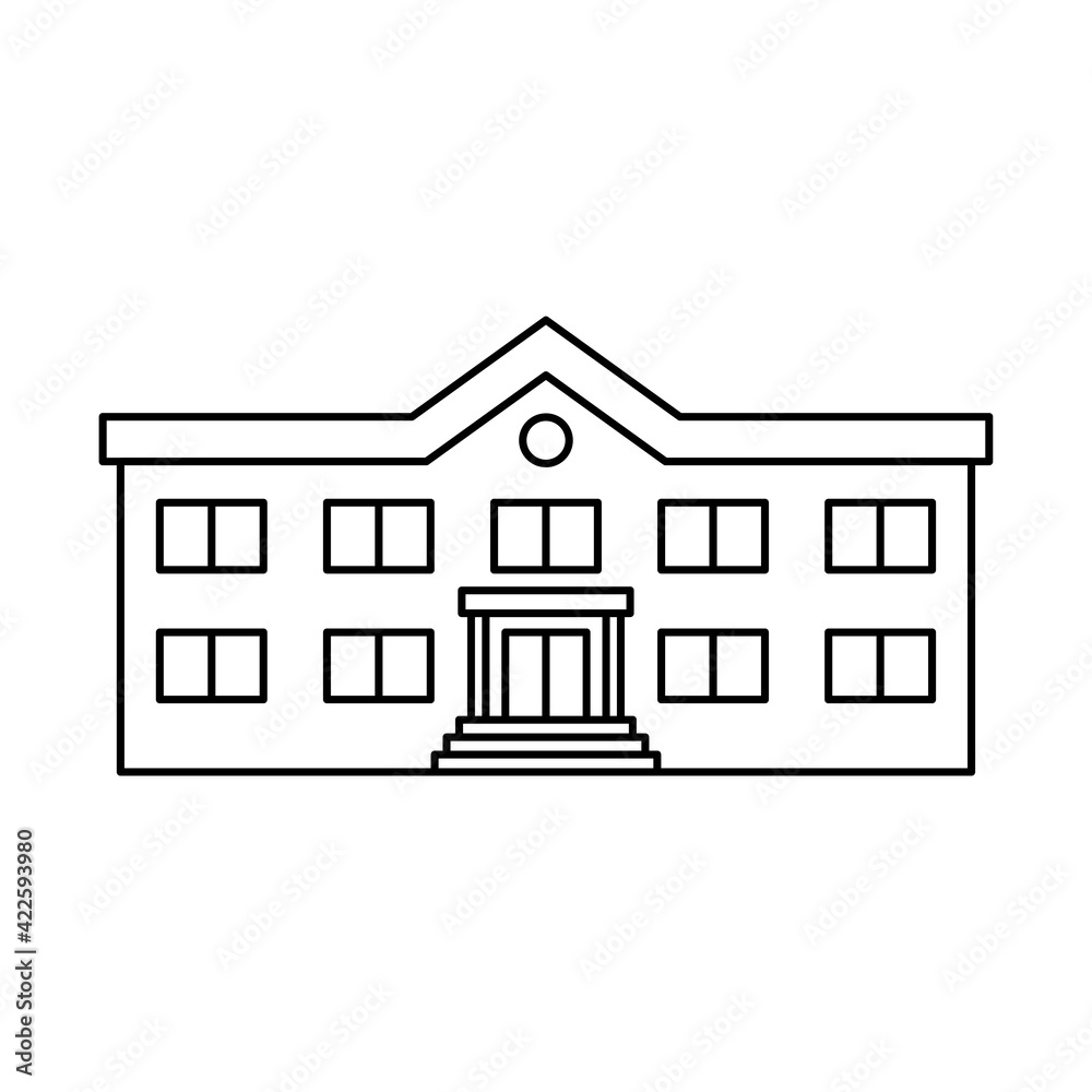 Building icon. Two-storey house. Black contour linear silhouette. Front view. Vector simple flat graphic illustration. The isolated object on a white background. Isolate. Building icon. Two-storey house. Black contour linear silhouette. Front view. Vector simple flat graphic illustration. The isolated object on a white background. Isolate.