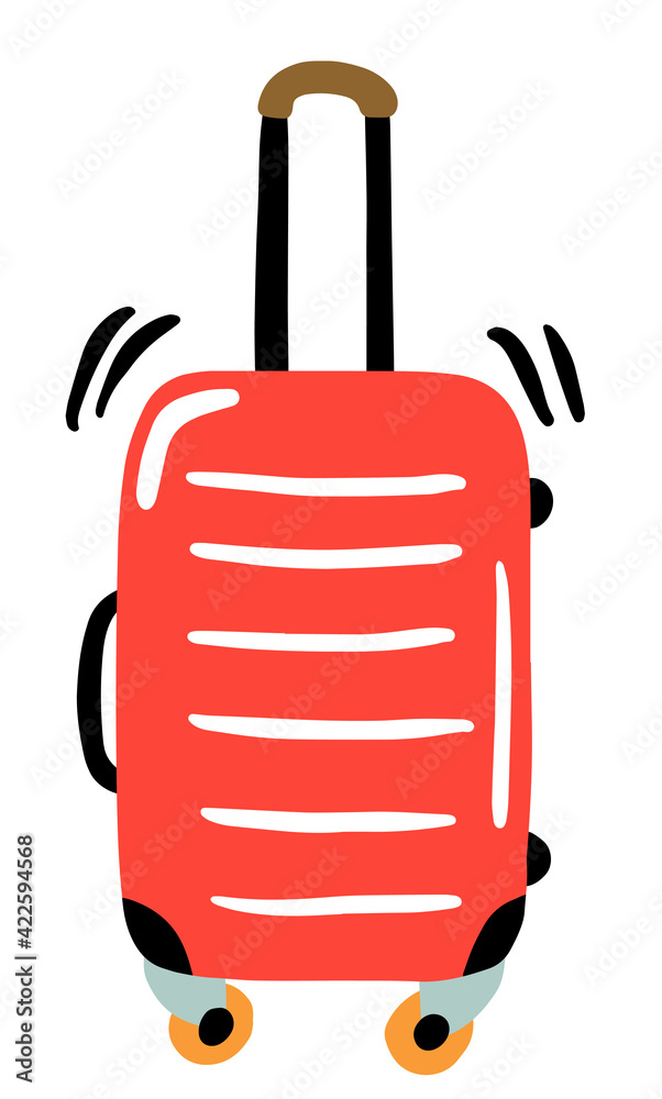 Obraz premium Time to travel, vacation planning concept illustration with hand luggage suitcase of tourism, journey, trip, tour, voyage. Summer vacation doodle icon.