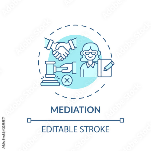 Mediation concept icon. Legal services categories. Effective mediation services keep disputes out of courthouse idea thin line illustration. Vector isolated outline RGB color drawing. Editable stroke