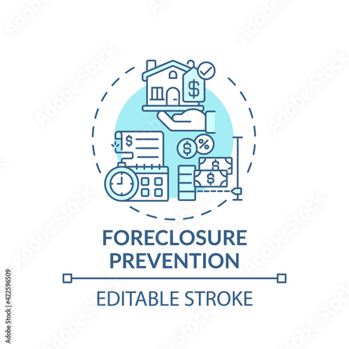 Foreclosure prevention concept icon. Legal services types. Help homeowners who are in danger of loosing home idea thin line illustration. Vector isolated outline RGB color drawing. Editable stroke