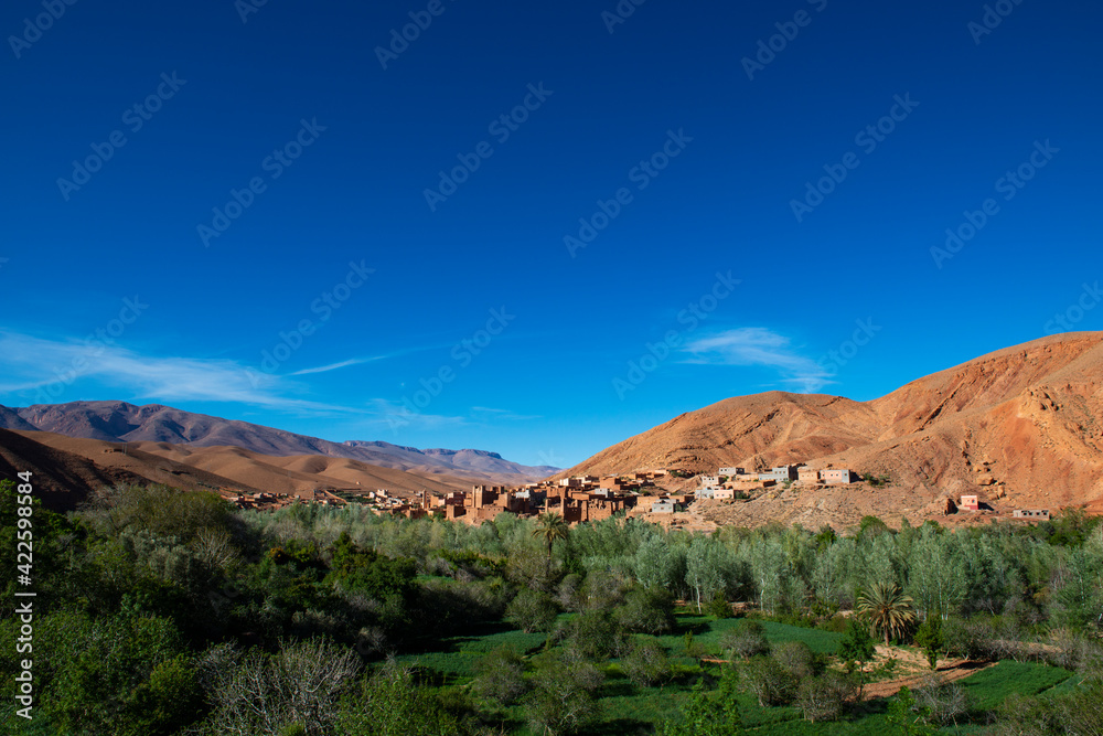 View of a traditional village along the Dades Valley, in Morocco.