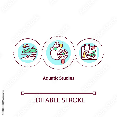 Aquatic studies concept icon. Environmental study idea thin line illustration. Studying aquatic organisms. Vector isolated outline RGB color drawing. Editable stroke