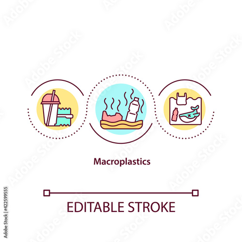 Microplastics concept icon. Pollution with nanoplastick. idea thin line illustration. Plastic particles. Vector isolated outline RGB color drawing. Editable stroke
