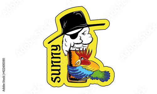 colorful parrot hugging a pirate beer