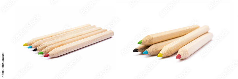 Obraz premium Wooden colorful ordinary pencils isolated on a white background