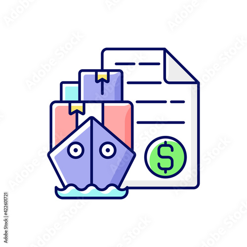 Shipping and freight broker RGB color icon. Comission cargo delivery. Financial deal for exporting and importing goods. Brokerage for international delivery. Isolated vector illustration