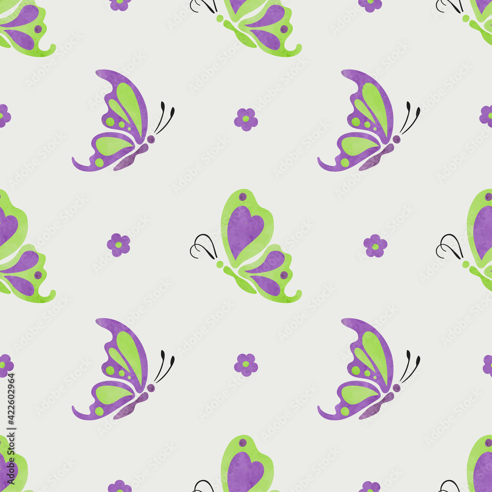 Flying butterflies pattern. Vector seamless purple and green illustration. Flying butterflies pattern. Vector seamless purple and green illustration.
