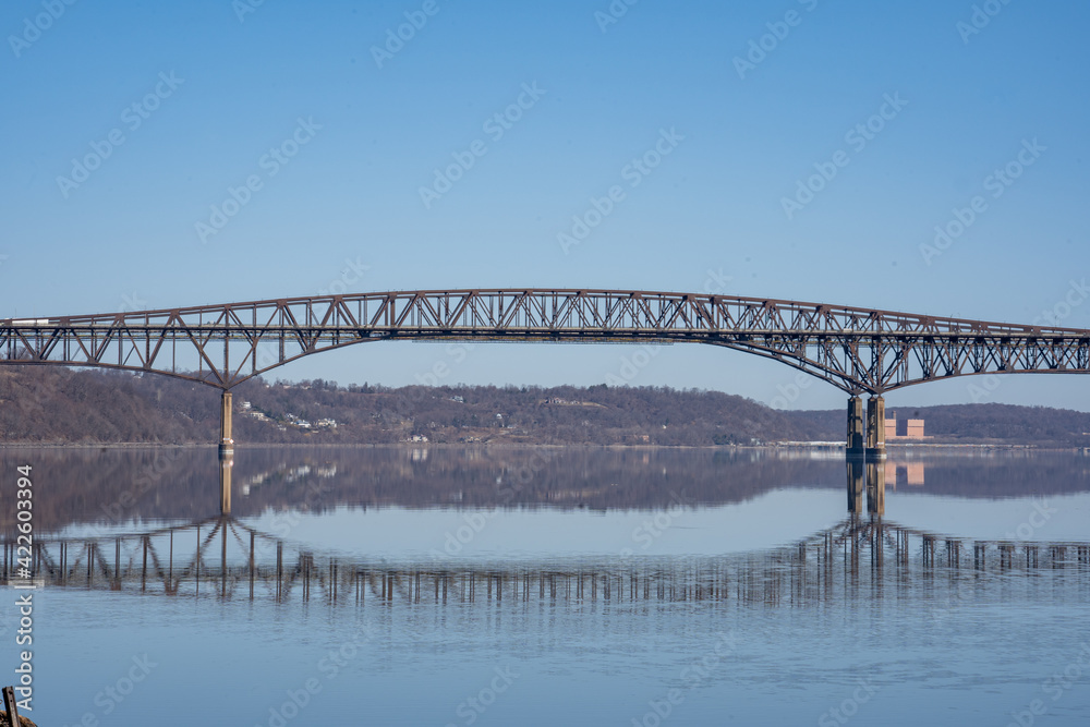Newburgh, NY - USA - Mar. 21, 2021: Landscape view of the iconic Hamilton Fish Newburgh Beacon Bridge, spanning the Hudson River.